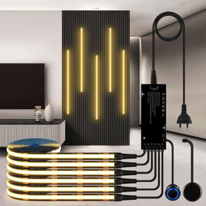 어쿠스틱 우드 그릴 커튼월 패널 LED 라이트 스트립 블랙 PCB COB 키트 이중 터치 센서 디밍 가능 스위치, 무타공 설치