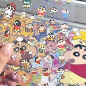 5PCS 크레용 신짱 더블 투명 컷 멤브레인 스티커 DIY 고가치 핸드 계정 장식 레이저 투명 스티커