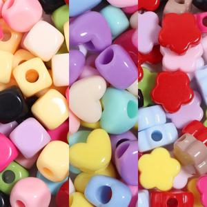 30/50pcs 아크릴 캔디 컬러 비즈 DIY 목걸이 팔찌 쥬얼리 만들기 용 사각형 하트 꽃 모양의 스페이서 비즈