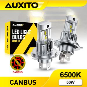 AUXITO 2개 팬리스 H4 LED 전구 자동차 헤드라이트용 상향등 하향등 6500K 화이트 12000LM 50W H4 LED 자동차용 캔버스 램프 12V