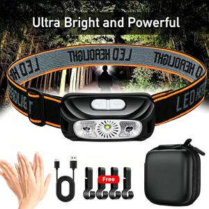 강력한 라이트 헤드램프 휴대용 LED 센서 헤드램프 USB 충전식 헤드 손전등 야외 캠핑 낚시 비상 랜턴
