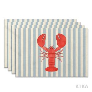 4개, 파란색과 흰색 줄무늬 랍스터 플레이스매트, 최고의 플레이스매트, 세탁 가능, 휴일 파티, 홈 데코, 주방에 적합