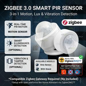 Zigbee 3.0 스마트 PIR 모션 센서 인체 움직임 적외선 감지기 조도 진동 센서, 홈 어시스턴트 Z2MQTT용