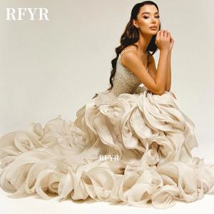RFYR 럭셔리 파티 드레스, 러플 비딩 이브닝 드레스 스트랩, 프롬 드레스, 여성용 유명인 갈라 가운, 맞춤 제작 가능