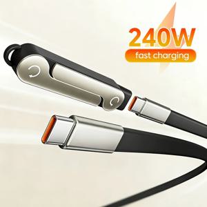 240W 2-in-1 블랙/오렌지 고속 충전 접이식 브래킷 데이터 케이블 C타입 to C타입 데이터 와이어 (폰/태블릿 거치대 포함)