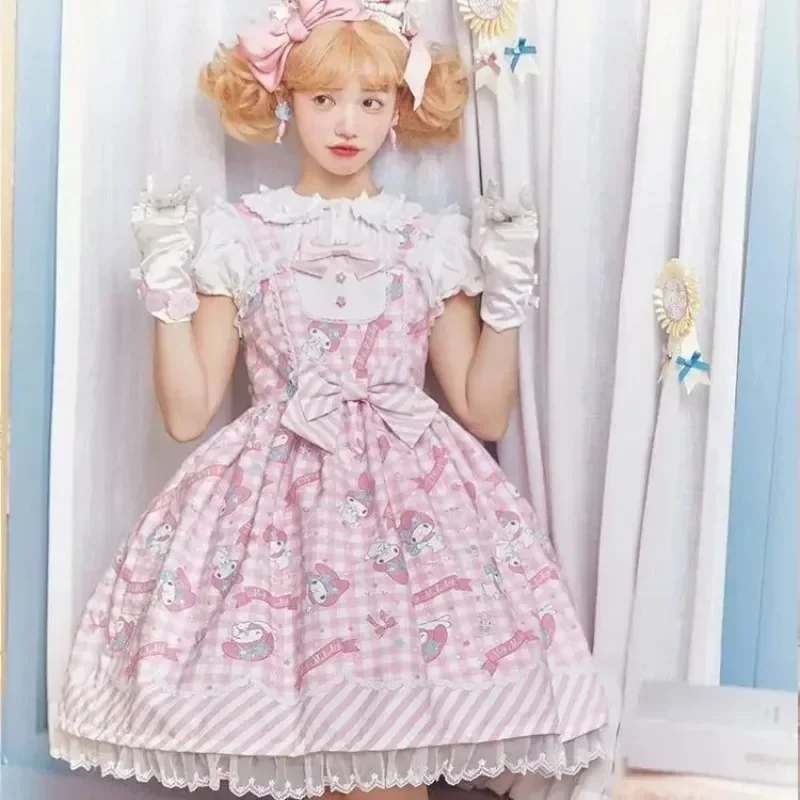 만화 마이 멜로디 로리타 드레스 카와이 패션 보우 레이스 드레스 프린트 공주 드레스 할로윈 여성을위한 다목적 크리스마스 선물