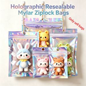 200Pcs 레이저 씰링 가방 플라스틱 홀로그램 캔디 식품 파우치 재밀봉 가능한 목걸이 쥬얼리 선물 포장 캔디 설탕 보관