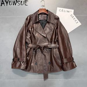 AYUNSUE 100% 진짜 가죽 자켓 여성 가을 ​​옷 streetwear 천연 양피 코트 여성 패션 루즈 피트 casaco feminino