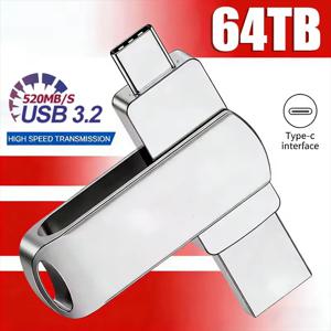 새로운 USB 3.2 플래시 드라이브 520MB/s 고속 2in1 TypeC OTG 펜 드라이브 방수 대용량 저장 장치 (휴대폰, 컴퓨터, PC 데이터 저장용)