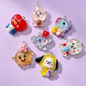 7개/세트 귀여운 토끼 강아지 BT21 만화 레진 귀여운 참 장식품 쥬얼리 제작 팔찌 키체인 제작 용품 수제 DIY