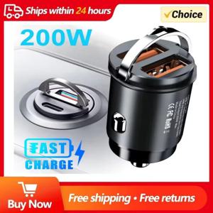 100W/200W QC3.0 PD 미니 차량용 충전기 12-24V 라이터 고속 충전 차량용 USB 타입 C 충전기 (샤오미, 삼성, 화웨이, 아이폰용)