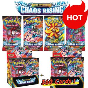 1-360CARDS 포켓몬 카드 카오스 라이징 부스터 박스 36팩 360 카드 영어 TCG 수집용 트레이딩 카드 게임 어린이용 장난감 선물