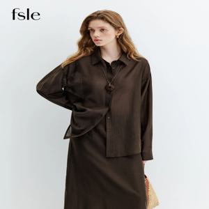 FSLE 2026 여름 여성용 린넨 긴팔 셔츠 & 스트레이트 스커트 세트 - 햇볕이 잘 드는 날과 일상복으로 좋은 캐주얼 투피스 의상