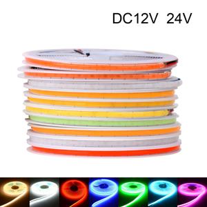 3mm/5mm 얇은 컬러 COB LED 스트립 라이트 DC 12V 24V DIY 램프용 플렉시블 LED 테이프 3000K 레드 아이스 블루 핑크 오렌지 앰버 디머블