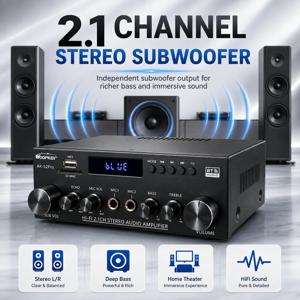 우프커 AK52 프로 2.1 채널 하이파이 스테레오 사운드 오디오 앰프 블루투스 서브우퍼 에코 베이스 트레블 홈 카라오케 앰프