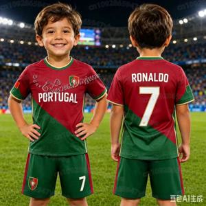 2026 호날두 7번 축구 유니폼 티셔츠 반바지 세트 여성 남성 포르투갈 팬 셔츠 반바지 세트 아동 티셔츠 트레이닝복 2피스 세트