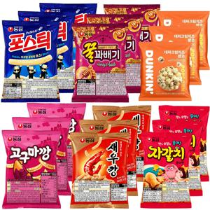 새우깡30g 꿀꽈배기30g 포스틱30g 고구마깡30g 자갈치30g 던킨대파팝콘15g
