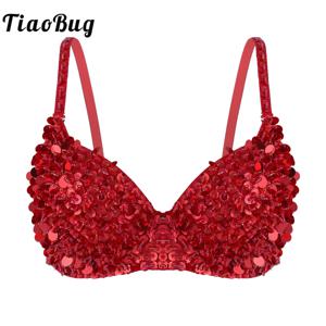 TiaoBug 패션 여성 스파클 스팽글 구슬 레이브 댄스를위한 패딩 브래지어 탑 인어 브래지어 무대 클럽 착용 섹시한 밸리 댄스 의상