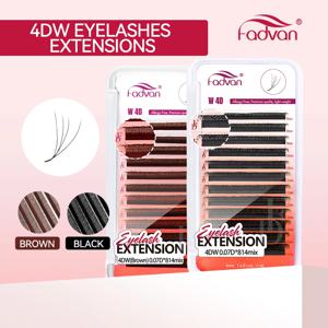 FADVAN 4D W 속눈썹 연장 블랙/브라운 4D 프리메이드 플라워링 팬 속눈썹 0.07 C/D/L/M 내추럴 소프트 볼륨 W 모양 속눈썹