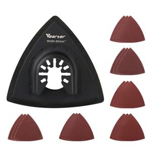 Vearter 19Pcs 버 연삭 및 녹 제거를위한 후크 및 루프 사포 시트가있는 삼각형 80mm 진동 멀티 도구 샌드 패드