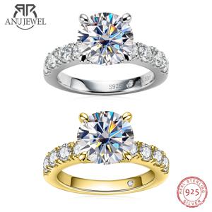AnuJewel 4.3cttw D 컬러 Moissanite 약혼 반지 925 스털링 실버 18k 골드 도금 실험실 만든 다이아몬드 웨딩 밴드 반지
