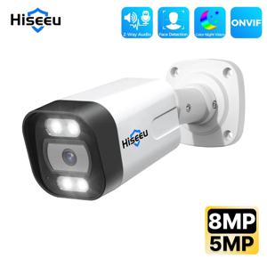 Hiseeu POE 5MP 8MP 4K IP 카메라 컬러 나이트 비전 얼굴 감지 방수 H.265 홈 보안 감시 CCTV 카메라
