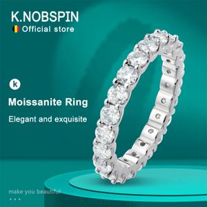 KNOBSPIN D VVS1 여성을위한 모든 Moissanite 반지 GRA S925 실버 도금 18k 골드 반지와 남자 약혼 결혼식 영원 밴드