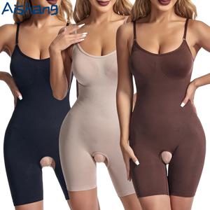 여성 원활한 바디 슈트 압축 오픈 가랑이 Shapewear 푸시 업 배꼽 강화 코르셋 슬리밍 엉덩이 기중 장치 전신 셰이퍼