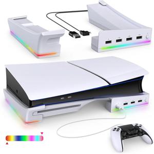 P5 Slim & P5 Pro용 RGB LED 조명이 포함된 IPEGA 수평 스탠드, 14가지 조명 모드 및 4포트 USB 포트가 포함된 콘솔 액세서리