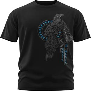 Odin Raven Hugin 및 Munin Valknut 룬 노르웨이 신화 티셔츠 100% 코튼 오목 반팔 여름 캐주얼 남성 티셔츠