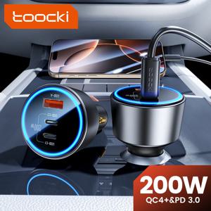 Toocki 차량용 고속 충전 휴대폰 충전기, 아이폰 16, 15, 삼성 맥북용, USB C 타입, QC 4.0, PPS 45W, PD 100W, 200W