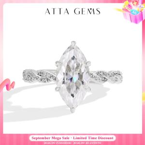 ATTAGEMS Marquise Cut 모이사나이트 약혼 반지 여성용, 실험실 다이아몬드, S925 스털링 실버, 웨딩 파티 쥬얼리, 3.0CT, 14x7mm