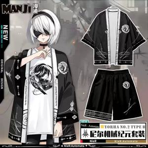 게임 NieR Automata 애니메이션 셔츠 의류 일본 전통 하오리 코스프레 기모노 + 반바지 여성 남성 streetwear 카디건 유카타