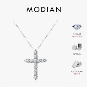 MODIAN D 컬러 Moissanite 목걸이 여성을위한 925 스털링 실버 절묘한 크로스 링크 체인 펜던트 목걸이 파인 쥬얼리 선물