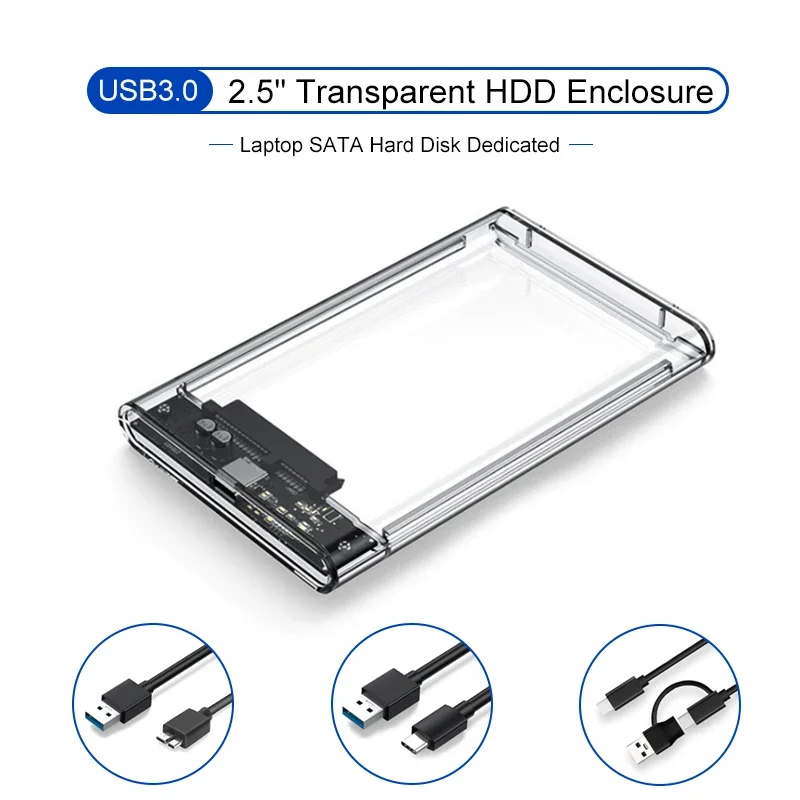 3.0/3.1 HDD 인클로저 5Gbps 전송 속도 및 투명 디자인을 갖춘 2.5인치 SATA SSD 하드 드라이브 케이스 모바일 외부 하우징