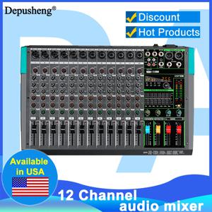 12채널 오디오 사운드 믹서 Depusheng MG12 믹싱 DJ 콘솔 USB, 48V 팬텀 파워, 256개 DSP 효과, 무대용 사운드 테이블