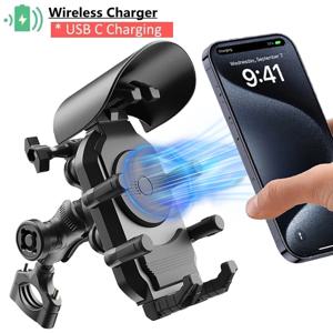 충격 방지 오토바이 핸드폰 거치대 15W 무선 충전기 & 18W USB 30W C타입 고속 충전 오토바이 자전거 스쿠터 스탠드