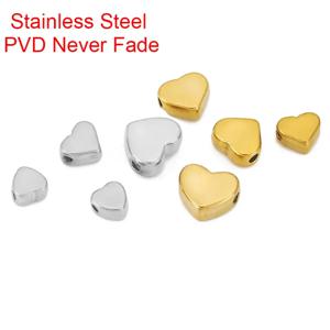 10pcs 결코 PVD 스테인레스 스틸 목걸이 비즈를 퇴색하지 마십시오 DIY 쥬얼리에 대한 심장 큰 구멍 팔찌 스페이서 비즈 액세서리 만들기
