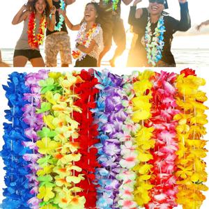 12/24pcs 하와이 Leis 루아 파티 꽃 목걸이 다채로운 열대 하와이 대량 여름 해변 휴일 풀 생일 파티 장식