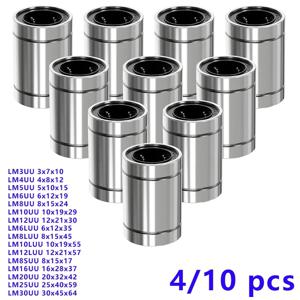 4/10PCS LM8UU LM10UU LM16UU LM12UU 리니어 볼 베어링 리니어 부싱 8mm 로드 라이너 레일 리니어 샤프트 부품 DIY CNC 3D 프린터