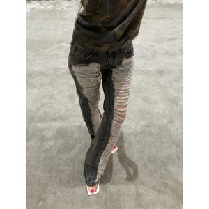 그레이 찢어진 스키니 청바지 여성 하라주쿠 빈티지 Y2k 데님 바지 일본 2000 년대 스타일 Emo Oversize Jeans 긴 바지 옷
