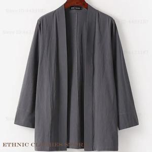 대형 3XL-9XL 남성 기모노 카디건 재킷 레트로 코튼 린넨 일본 의류 기모노 목욕 가운 유카타 하오리 하라주쿠 코트
