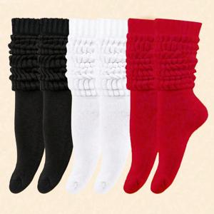 3/6 쌍 여성 가을 ​​겨울 슬러치 니트 양말 Slouchy 양말 여성 스크런치 양말 여성 Scrunchie 양말 여성 크루 양말
