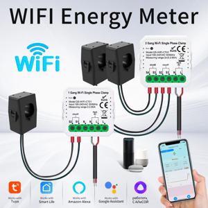 Tuya 스마트 에너지 미터 WiFi 듀얼 위상 클램프 전기 미터 전류 변압기 스마트 홈 양방향 미터 APP 제어