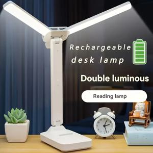 LED 더블 헤드 책상 램프, 3단계 밝기 조절이 가능한 터치 야간 조명, USB 충전식, 눈 보호, 접이식 침대 옆 독서 책상