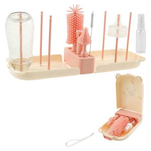 휴대용 아기 젖병 세척 키트 건조대, 실리콘 젖꼭지 브러쉬 포함, 가정 및 여행용 젖병 세척 도구 세트