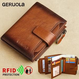 GERUOLA 남성용 정품 가죽 지갑, 빈티지 RFID 차단 도난 방지 접이식 지갑, ID 창, 동전 주머니 및 지퍼 클로저