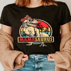 Funny MamaSaurus T-Rex 공룡 엄마 티셔츠 레트로 빈티지 티셔츠 소프트 크루넥 반팔 셔츠 - 여성용 어머니날 선물