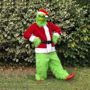 산타클로스 의상 세트 크리스마스 파티 무도회 성인 역할극 녹색 괴물 털복숭이 할로윈 코스프레 의상 글로스 마스크 코슬라오