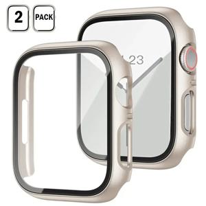 2PCS 강화 유리 + Apple Watch 케이스 용 커버 44mm 40mm 42mm 41mm 45mm PC 범퍼 화면 보호기 iWatch 시리즈 9 8 7 6 5 3 se
